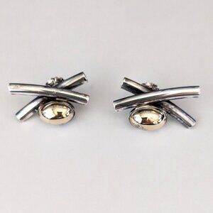 PBD Peter Brams Design 14KT Gold Cabochon Sterling Silver Modernist Earrings